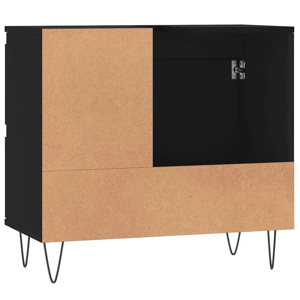 Black Bathroom Cabinet Engineered Wood Storage Unit with Drawers Door