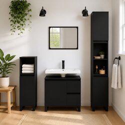 Bathroom Cabinet Black 65x33x60 cm Storage Furniture with Door Drawers