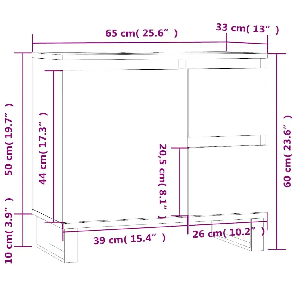 Bathroom Cabinet Black 65x33x60 cm Storage Furniture with Door Drawers