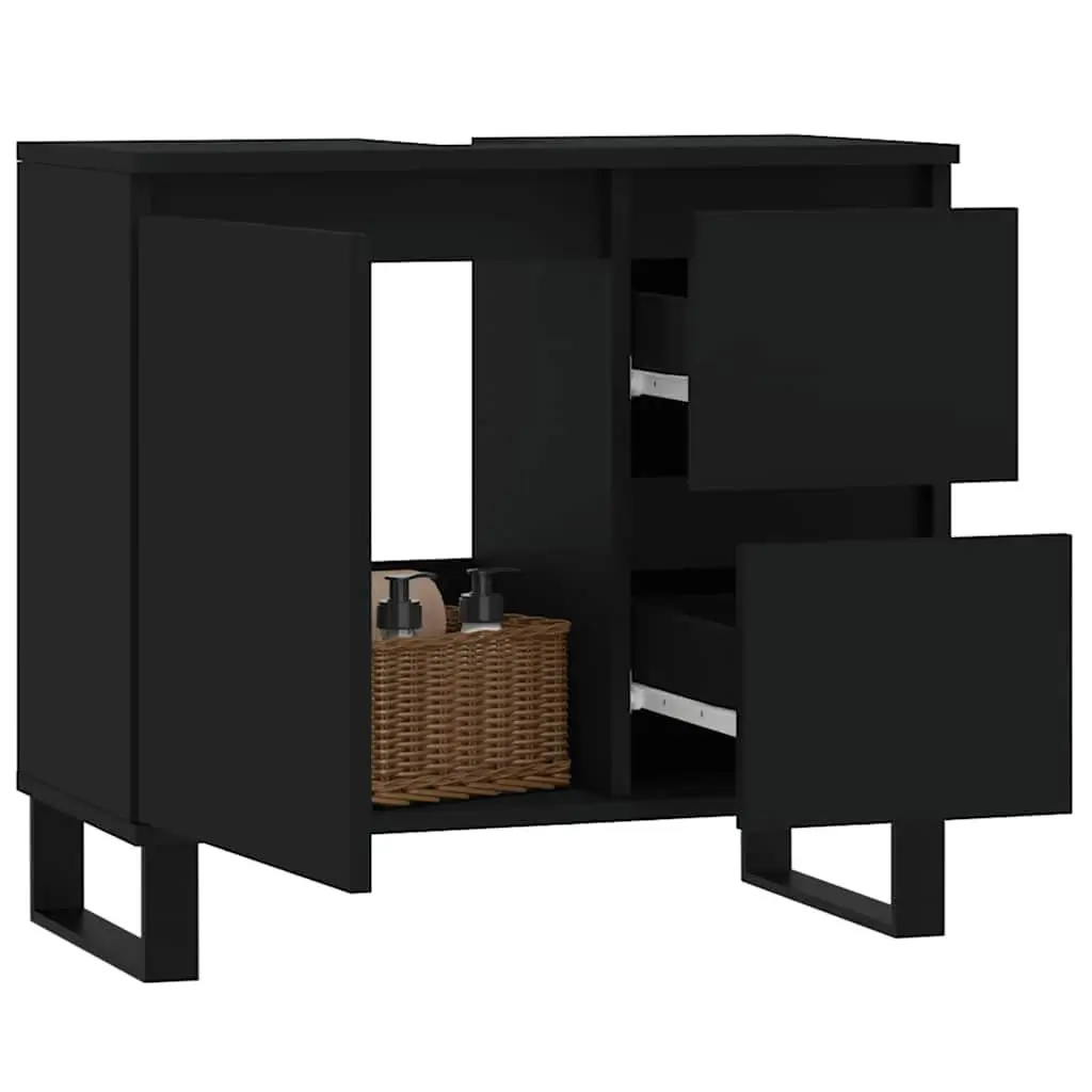 Bathroom Cabinet Black 65x33x60 cm Storage Furniture with Door Drawers