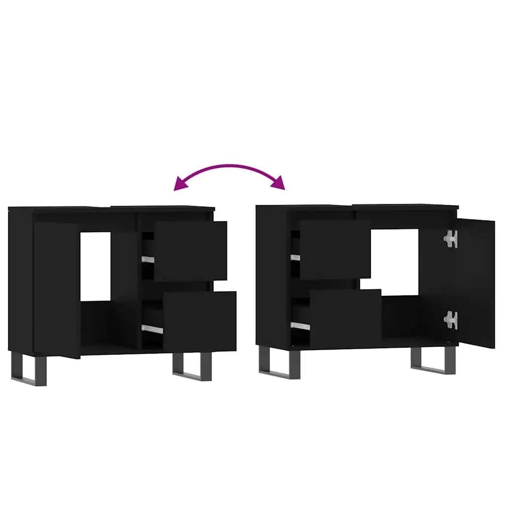 Bathroom Cabinet Black 65x33x60 cm Storage Furniture with Door Drawers