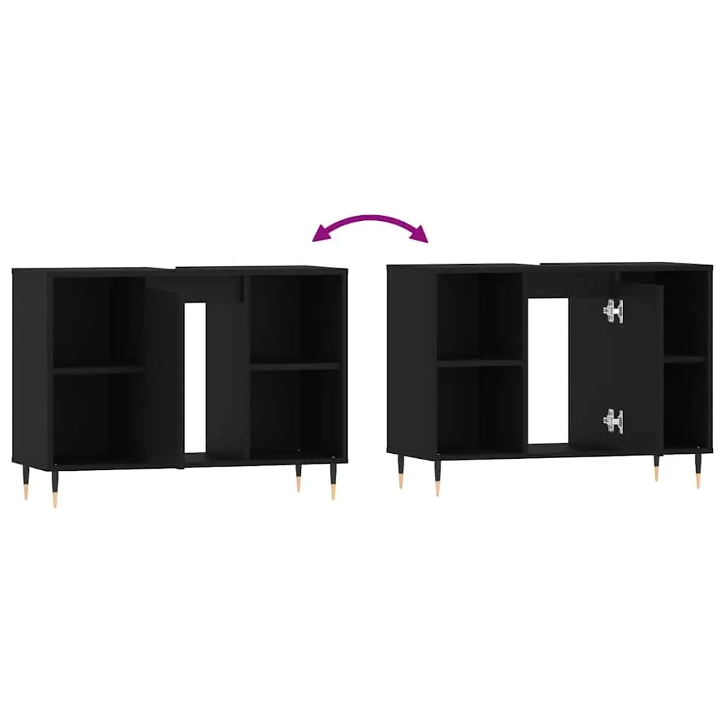 Vanity Cabinet Black 80x33x60cm Engineered Wood Storage Unit with Door and Shelves