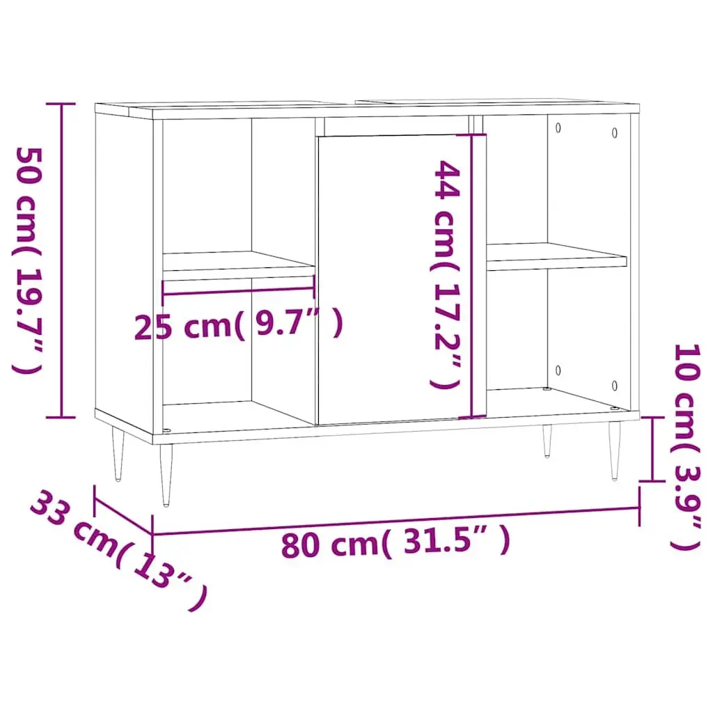 Vanity Cabinet Black 80x33x60cm Engineered Wood Storage Unit with Door and Shelves
