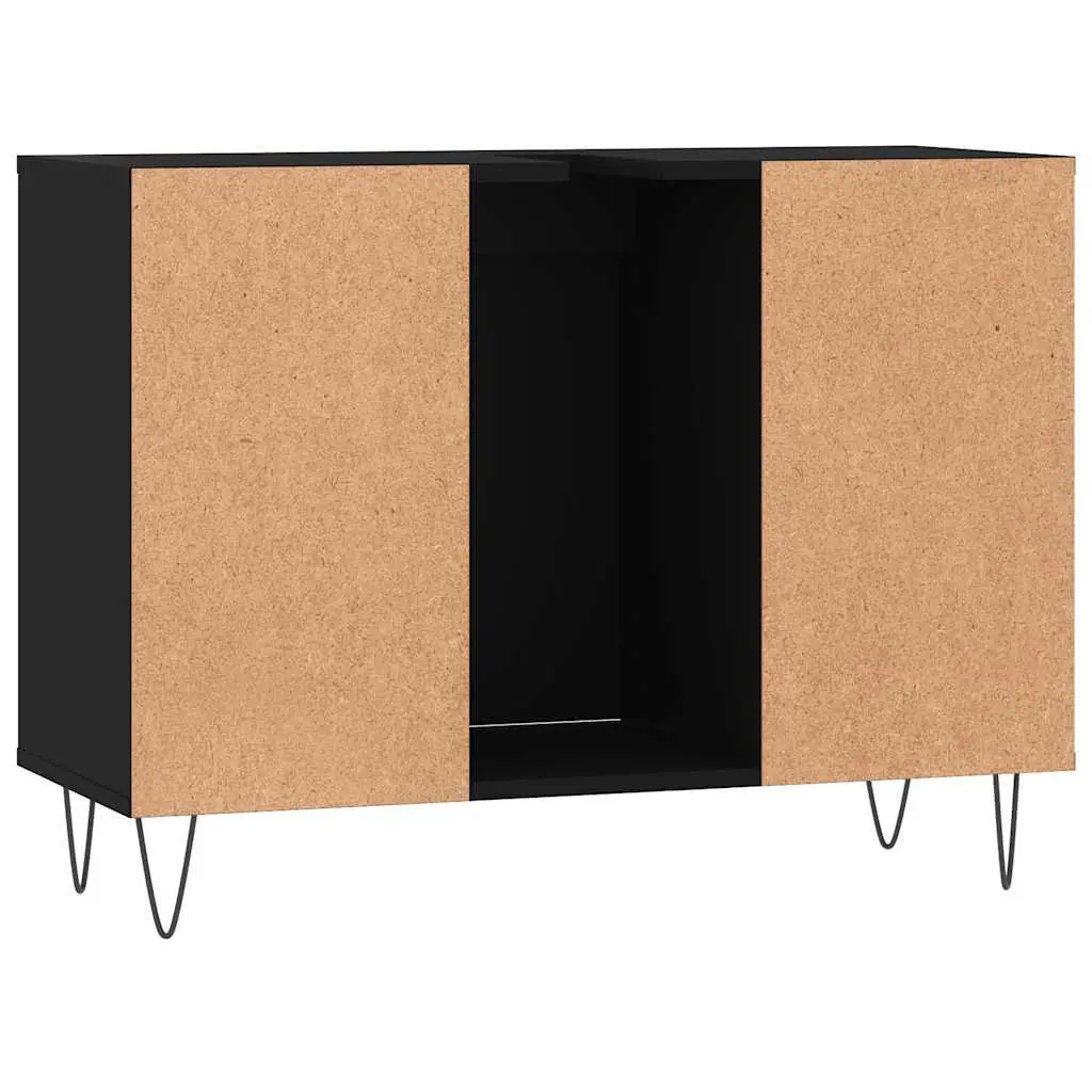 Vanity Unit Black Engineered Wood 80x33x60cm Bathroom Storage Cabinet with Door and Four Shelves
