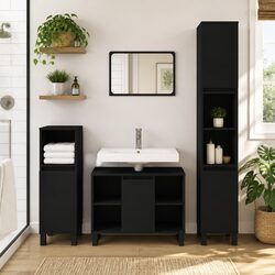 Compact Black Bathroom Storage Cabinet, Durable Design