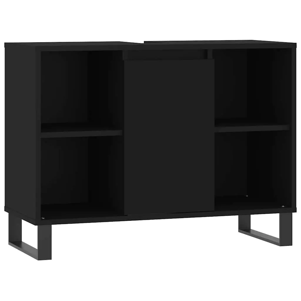 Bathroom Vanity Cabinet Black Storage Unit Engineered Wood 80x33x60cm