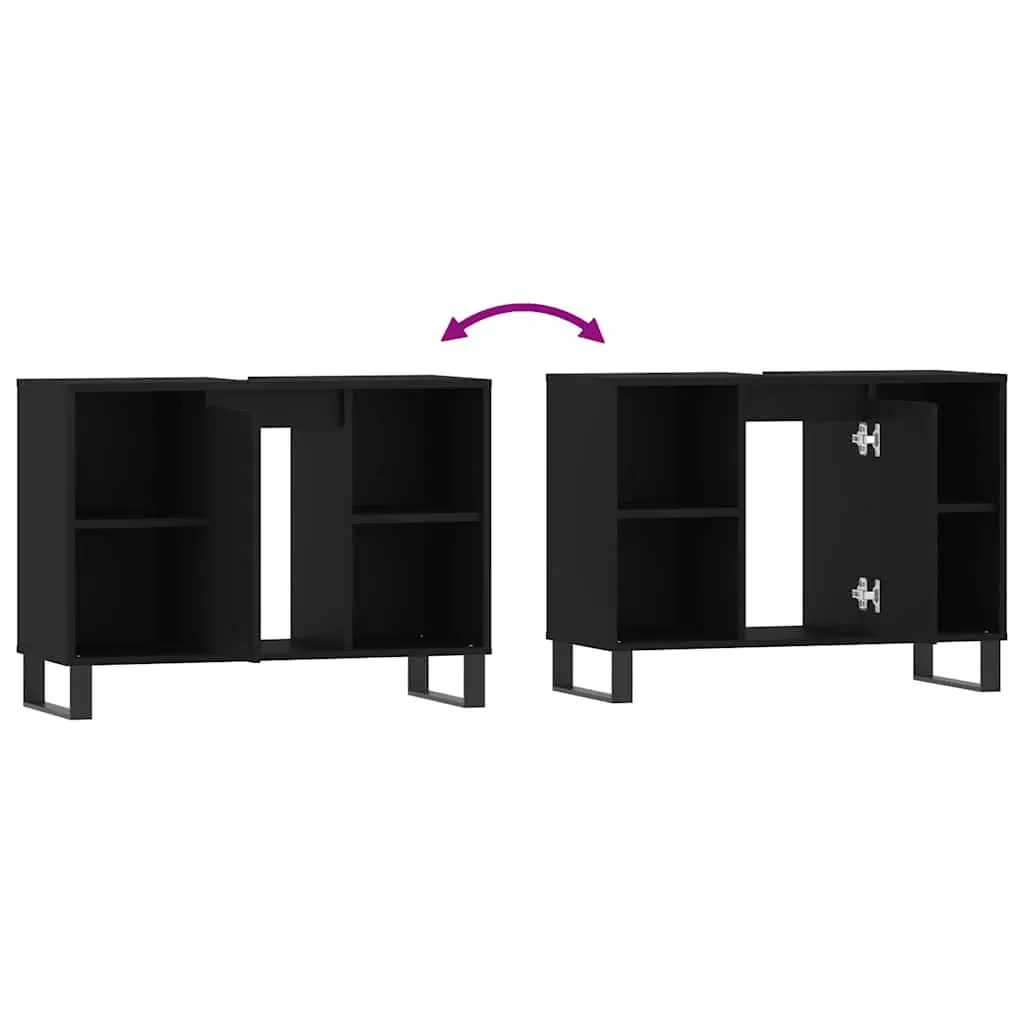 Bathroom Vanity Cabinet Black Storage Unit Engineered Wood 80x33x60cm