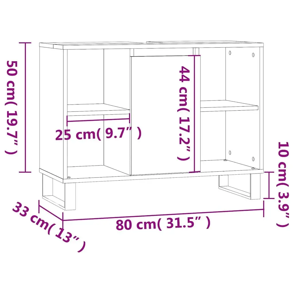 Bathroom Vanity Cabinet Black Storage Unit Engineered Wood 80x33x60cm