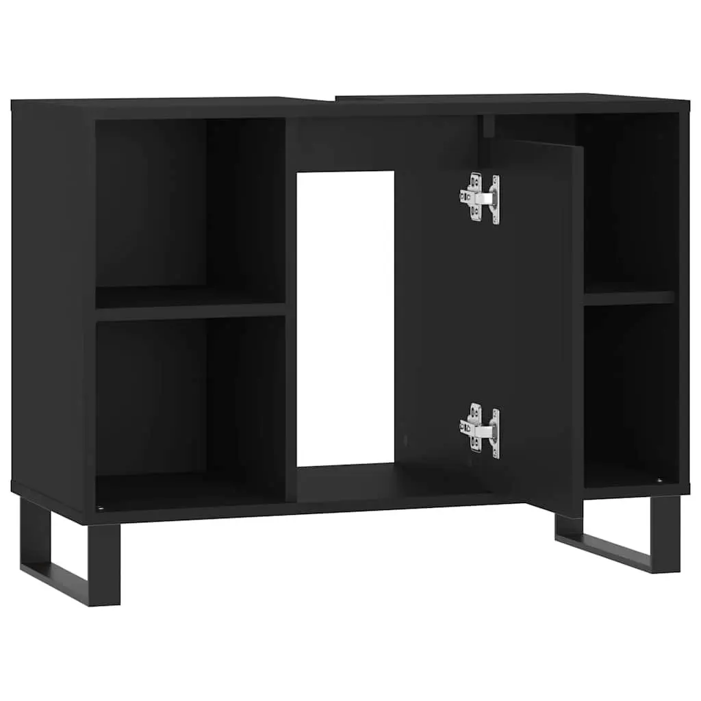 Bathroom Vanity Cabinet Black Storage Unit Engineered Wood 80x33x60cm