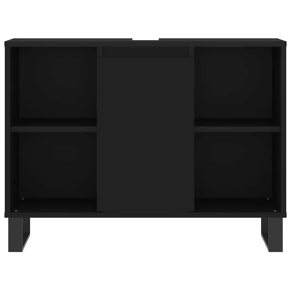 Bathroom Vanity Cabinet Black Storage Unit Engineered Wood 80x33x60cm