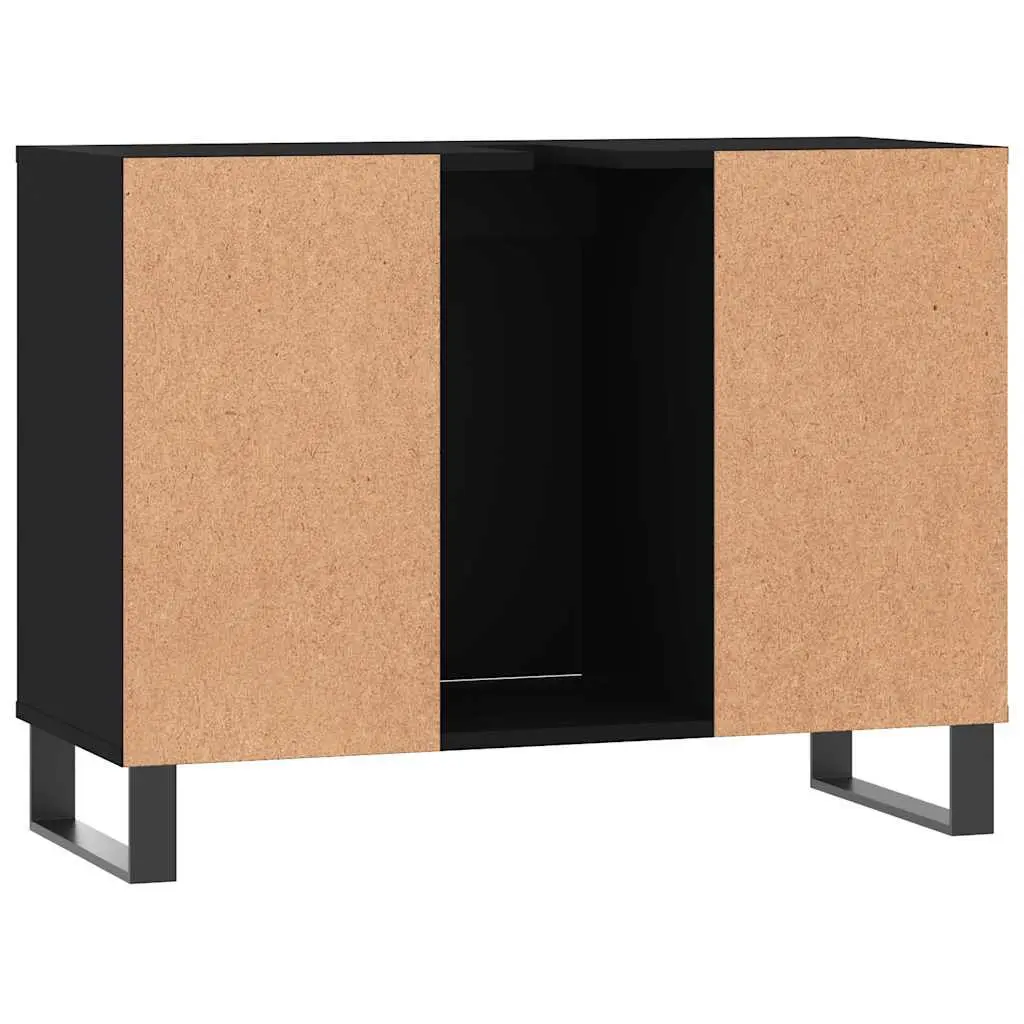 Bathroom Vanity Cabinet Black Storage Unit Engineered Wood 80x33x60cm