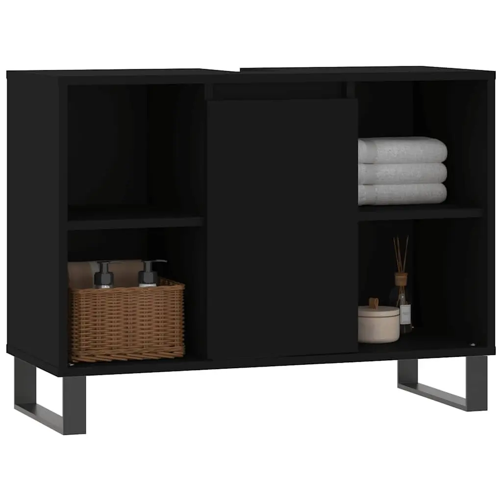 Bathroom Vanity Cabinet Black Storage Unit Engineered Wood 80x33x60cm