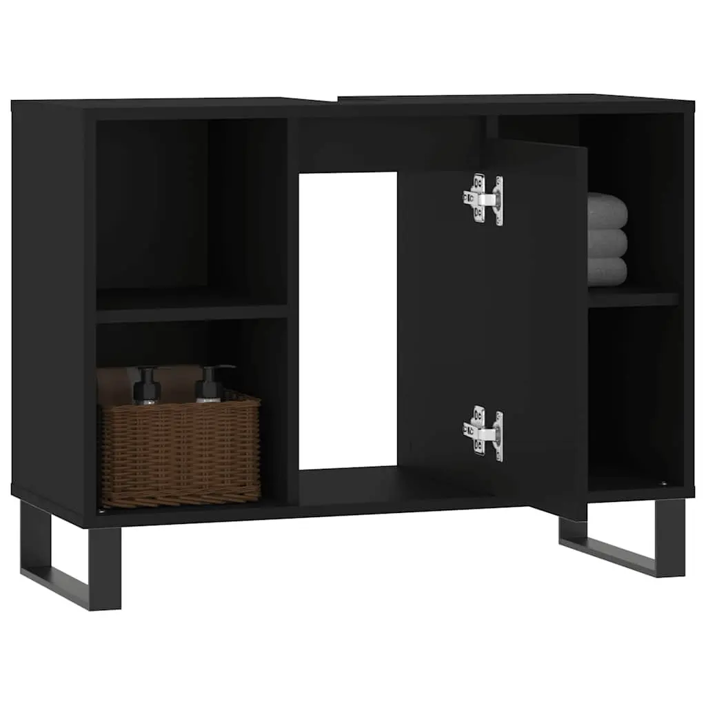 Bathroom Vanity Cabinet Black Storage Unit Engineered Wood 80x33x60cm