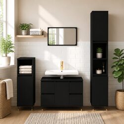 Bathroom Cabinet Storage Furniture Black 80x33x60 cm Door Drawers Organiser
