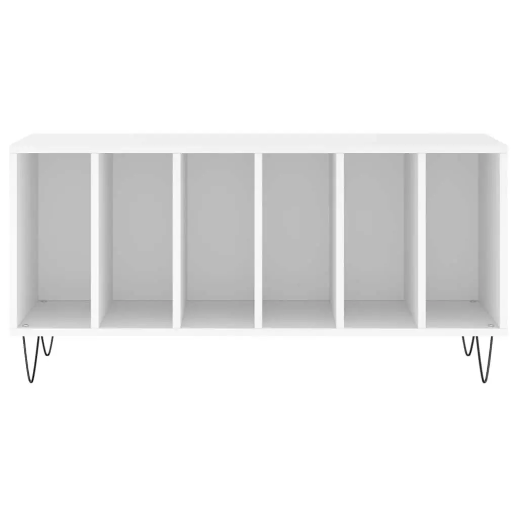 Record Cabinet White Engineered Wood Vinyl LP Display Unit Sturdy Top Industrial Style