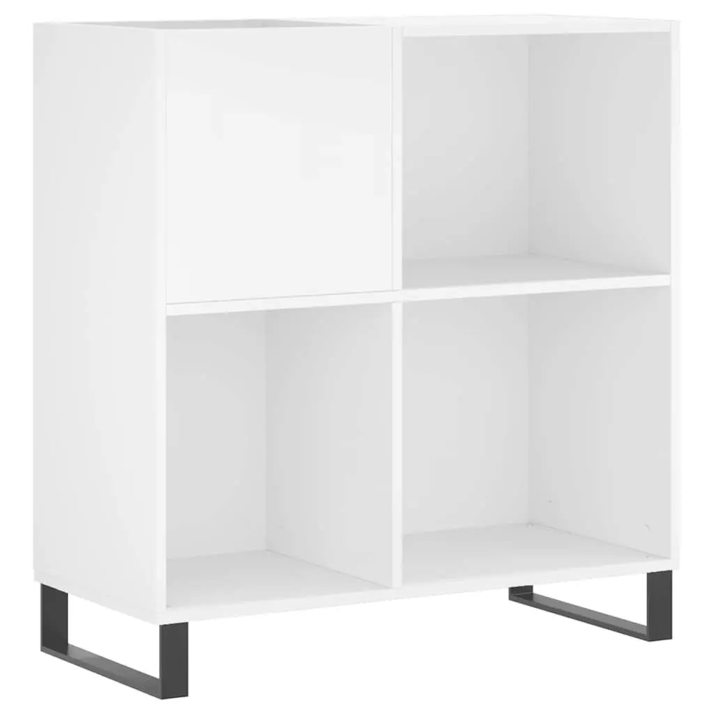Record Cabinet White Engineered Wood Spacious Interior Sturdy Top Surface Iron Feet
