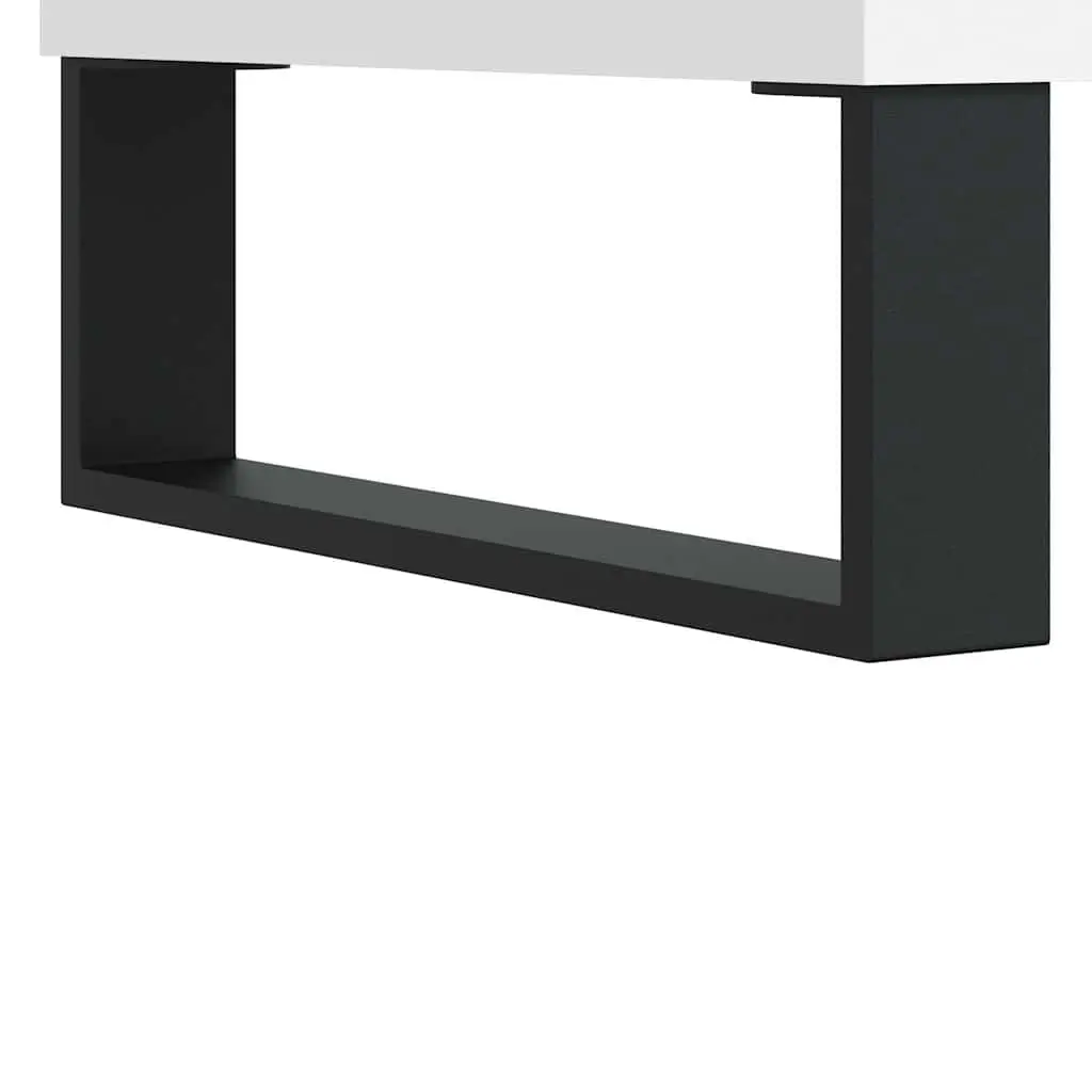 Record Cabinet White Engineered Wood Spacious Interior Sturdy Top Surface Iron Feet