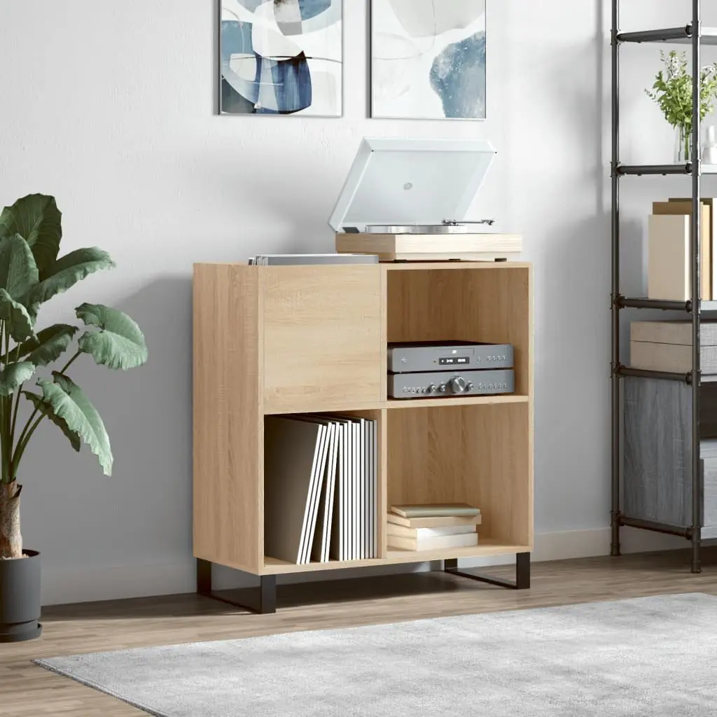 Record Cabinet Brown Sonoma Oak Engineered Wood Storage Vinyl LP Display Organizer
