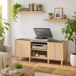 Record Cabinet Sonoma Oak Brown Storage Vinyl LP Organizer Media Furniture
