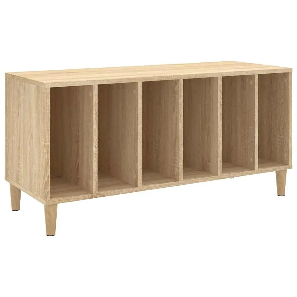 Vinyl LP Record Cabinet Brown Engineered Wood Storage Organizer with Sturdy Surface and Wooden Feet 100x38x48cm