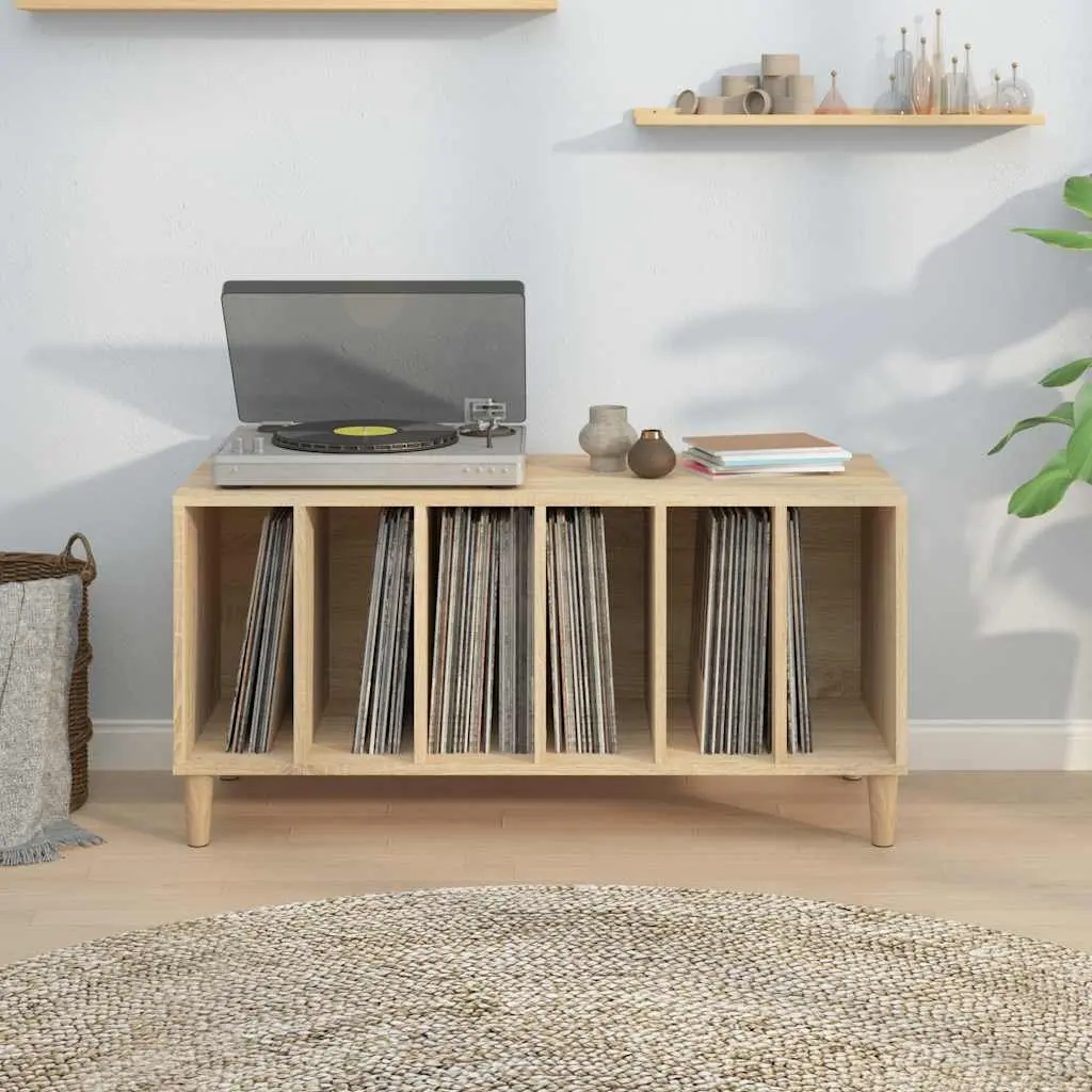 Vinyl LP Record Cabinet Brown Engineered Wood Storage Organizer with Sturdy Surface and Wooden Feet 100x38x48cm
