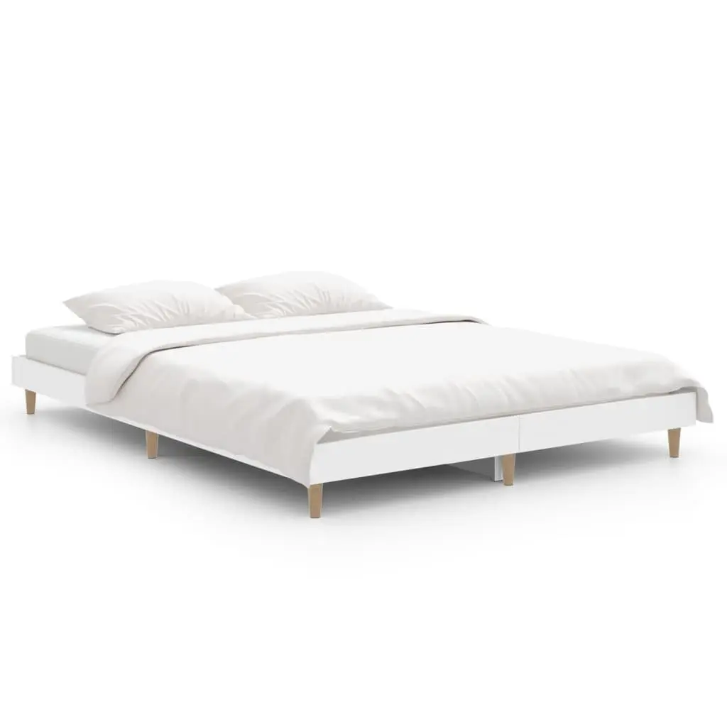White Bed Frame 135x190cm Engineered Wood Slatted Base for Stable Sleep Support