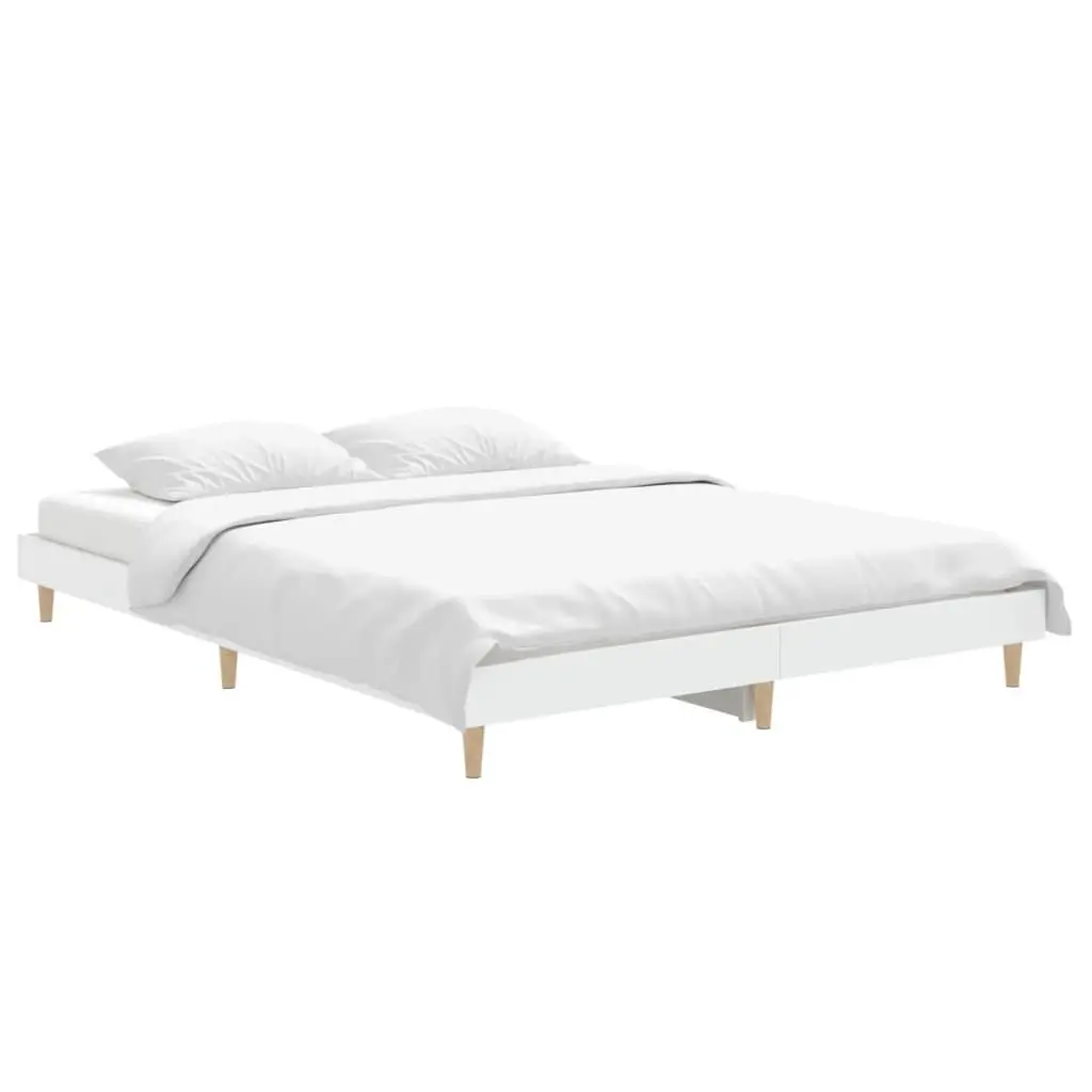 White Bed Frame 135x190cm Engineered Wood Slatted Base for Stable Sleep Support