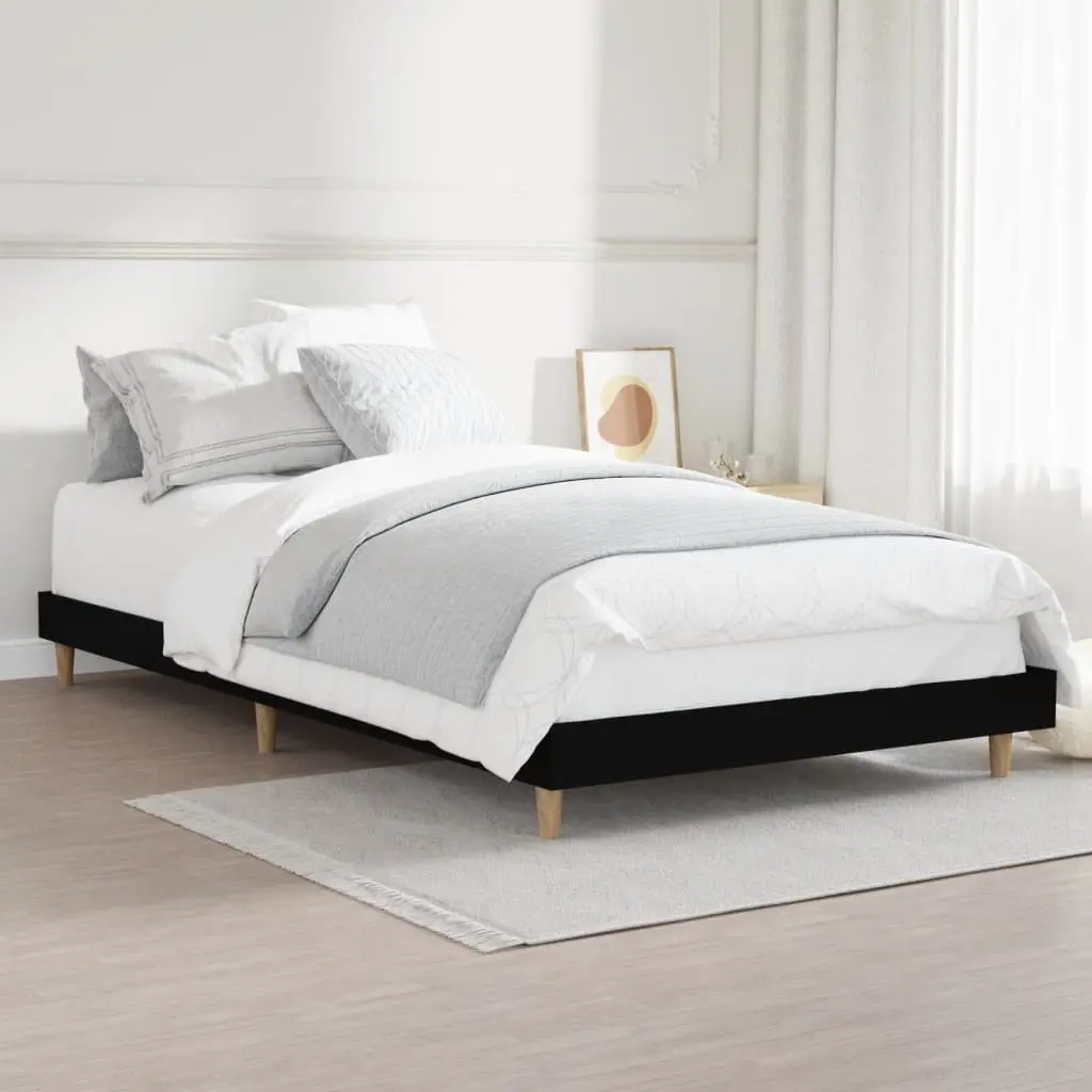 Bed Frame Black 90x190 cm Engineered Wood Bedroom Furniture Wooden Legs Slats
