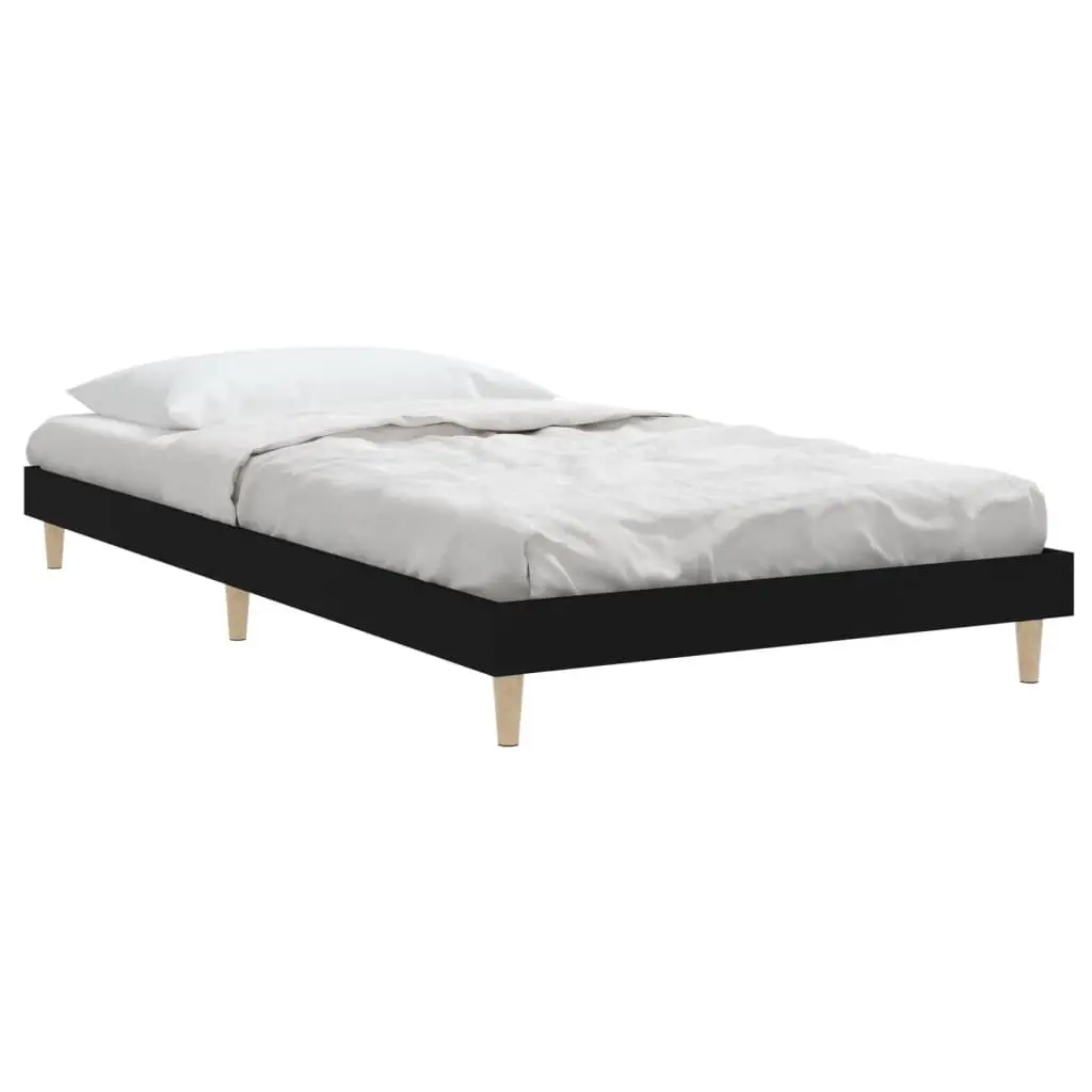 Bed Frame Black 90x190 cm Engineered Wood Bedroom Furniture Wooden Legs Slats