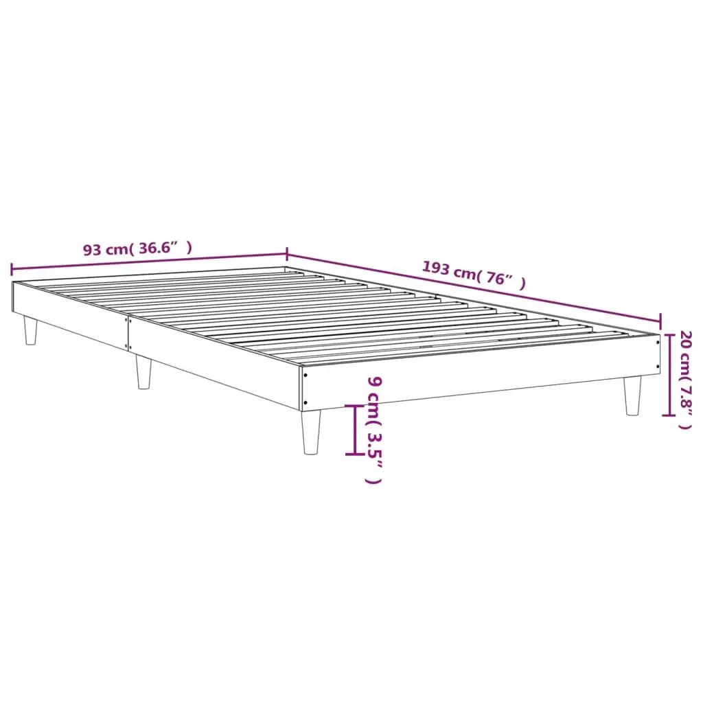Bed Frame Black 90x190 cm Engineered Wood Bedroom Furniture Wooden Legs Slats
