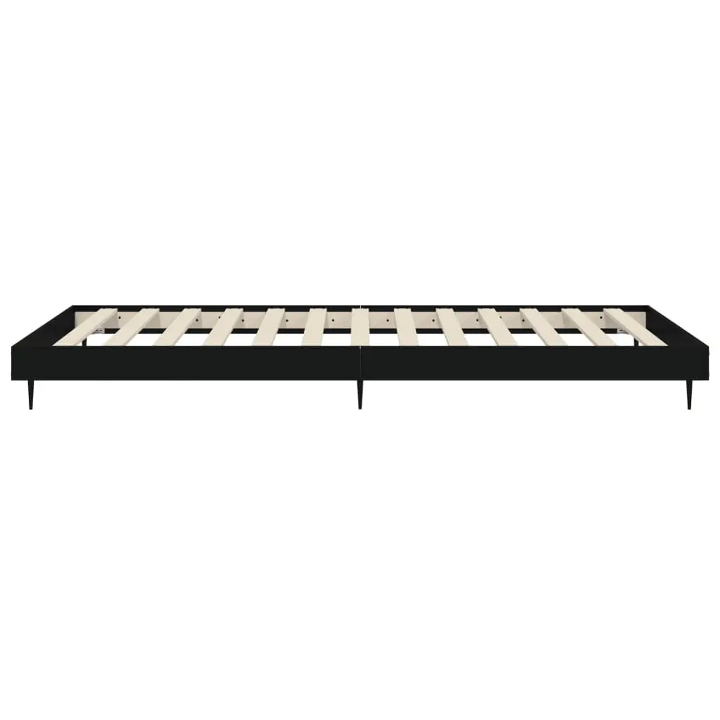 Bed Frame 90x190 cm Black Engineered Wood Slatted Base Metal Legs Bedroom