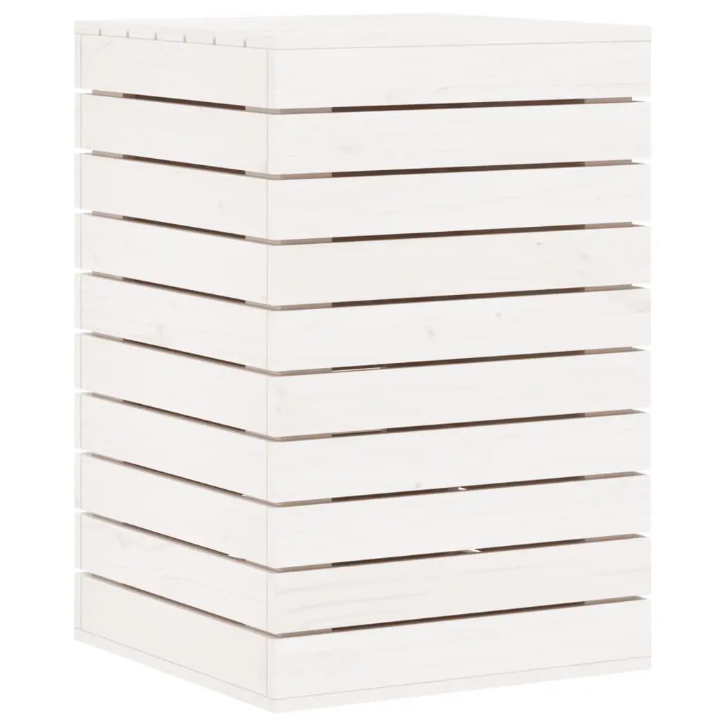 Laundry Basket Lidded White Solid Pine Wood Storage Container for Household Linen 44x44x66cm