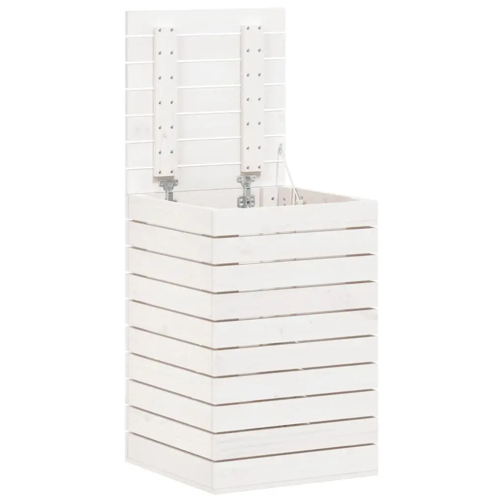 Laundry Basket Lidded White Solid Pine Wood Storage Container for Household Linen 44x44x66cm