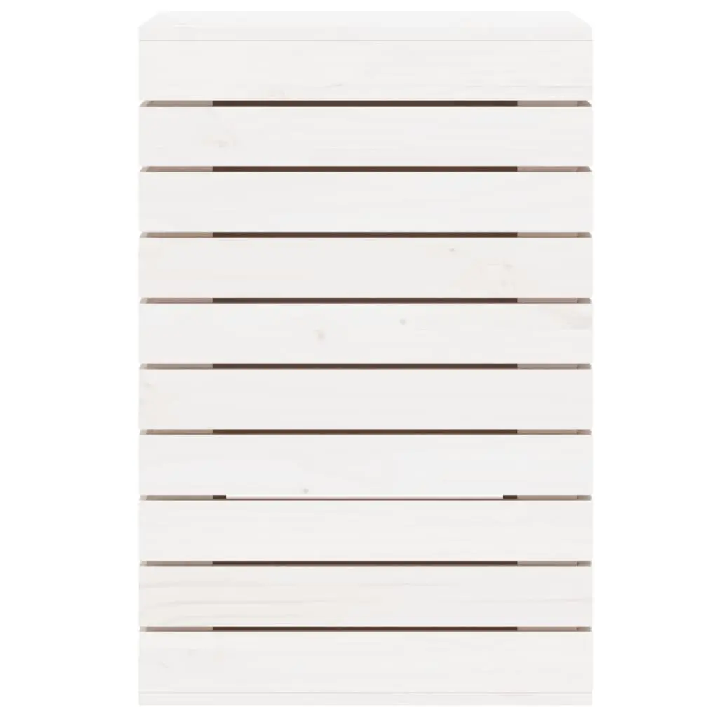 Laundry Basket Lidded White Solid Pine Wood Storage Container for Household Linen 44x44x66cm
