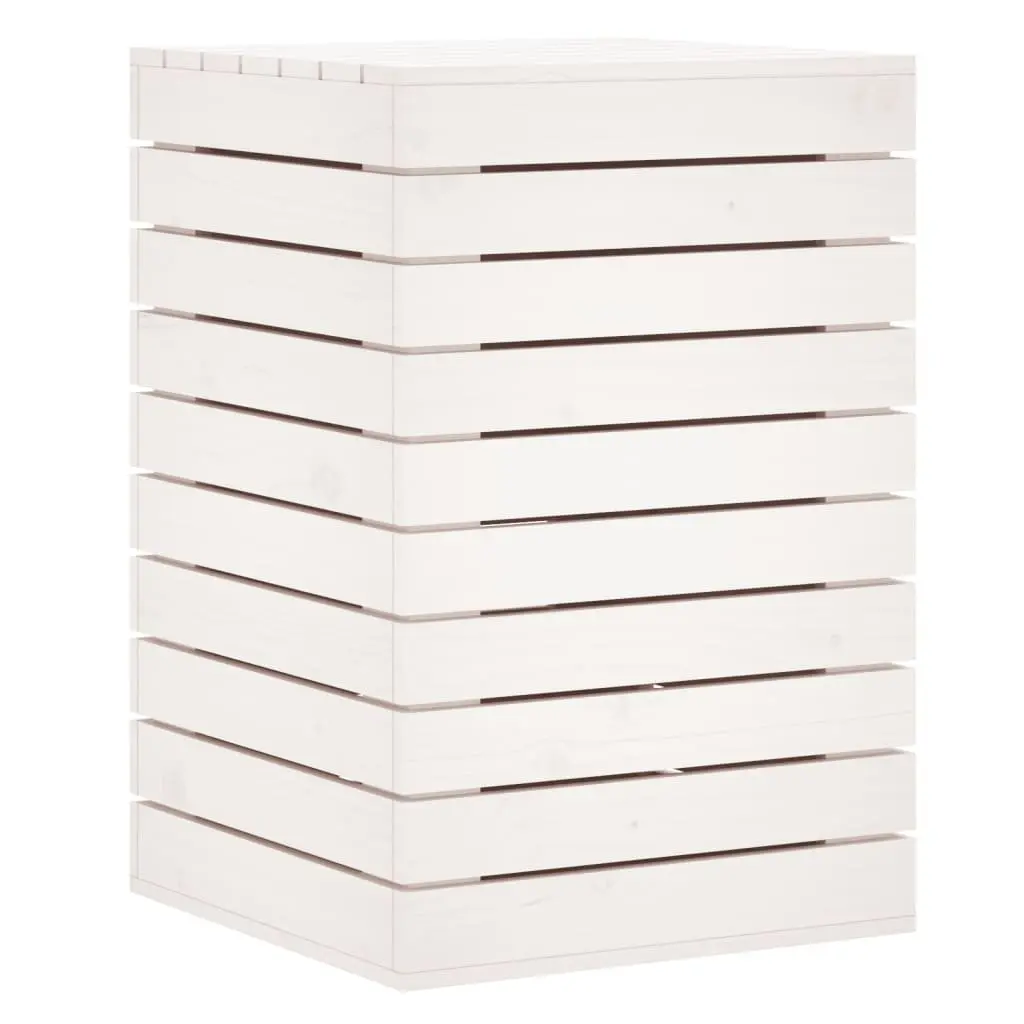 Laundry Basket Lidded White Solid Pine Wood Storage Container for Household Linen 44x44x66cm