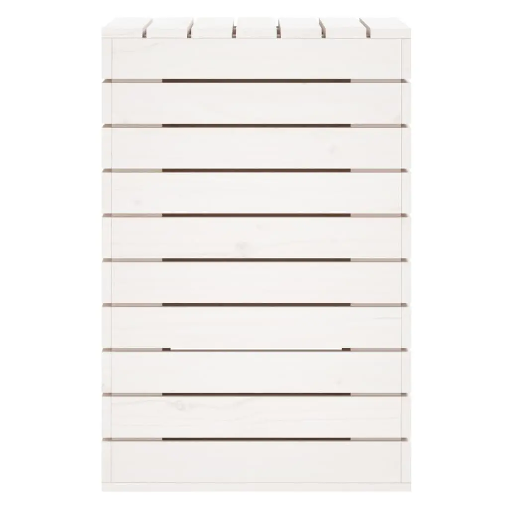 Laundry Basket Lidded White Solid Pine Wood Storage Container for Household Linen 44x44x66cm