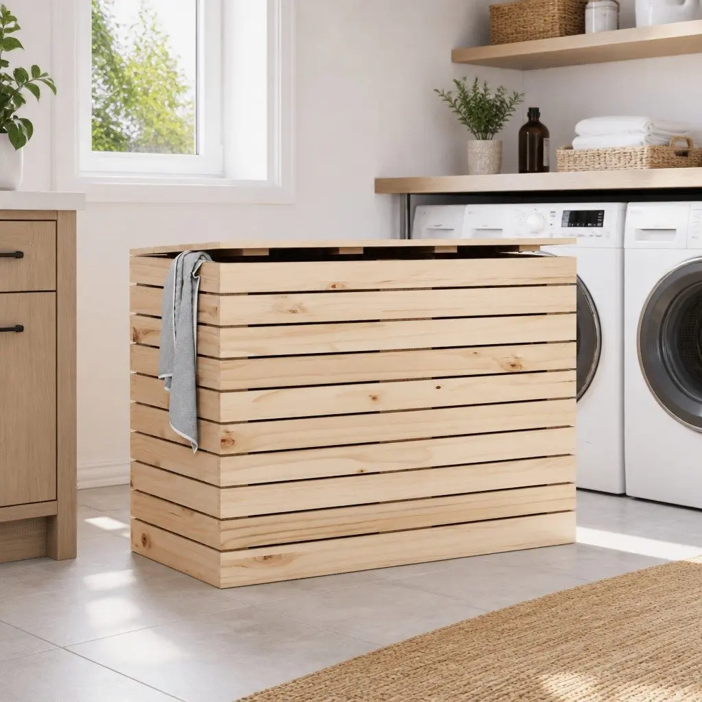 Wooden Laundry Basket with Lid 88.5x44x66 cm Storage Organiser Brown
