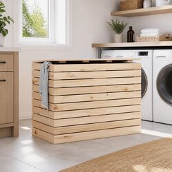 User-Friendly Wooden Laundry Basket with Lid 88.5x44x66 cm