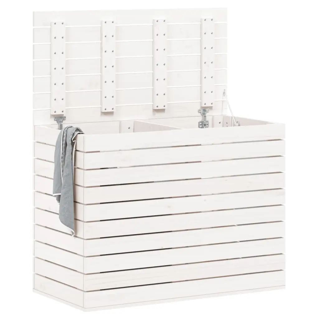 Laundry Basket White Solid Pine Wood Storage Bin with Lid Household Organization