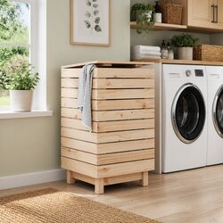 Laundry Basket 44x44x76 cm Solid Wood Pine Brown Storage Bin with Lid