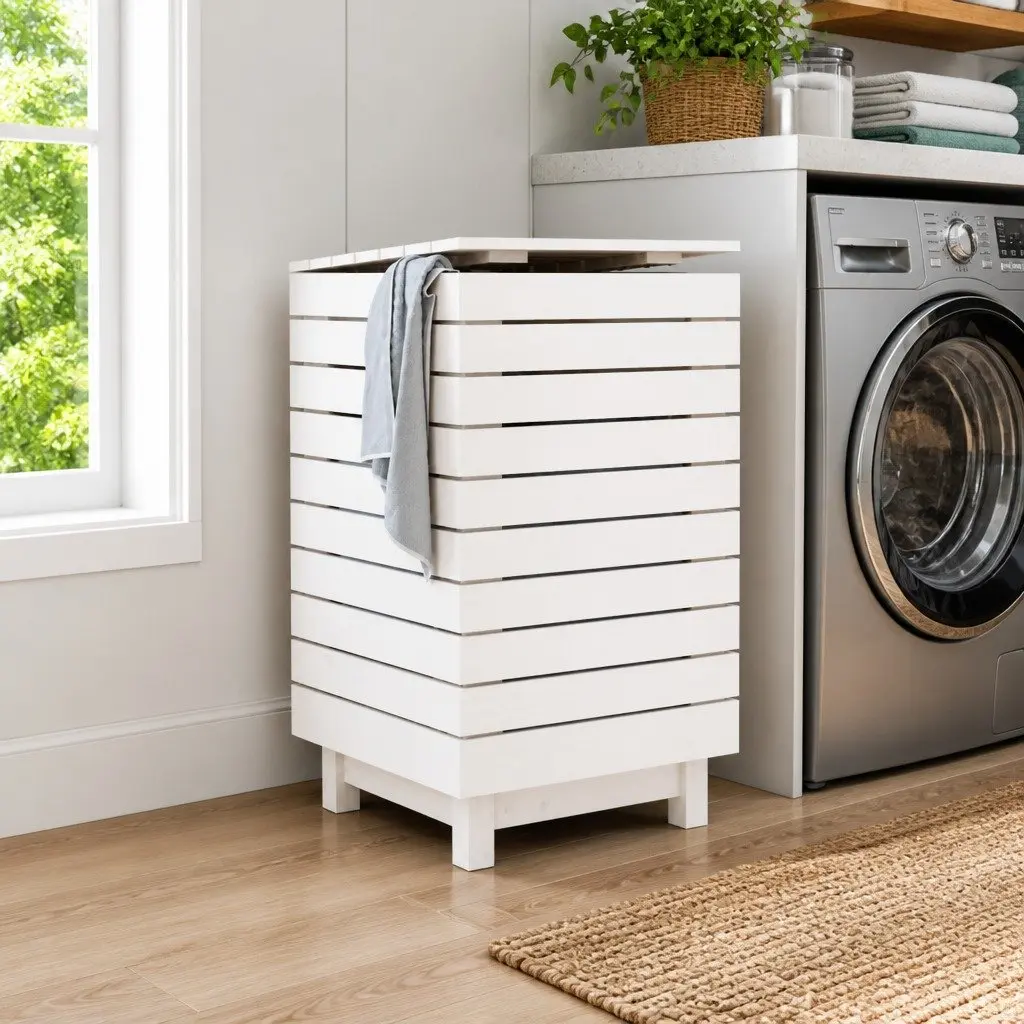 White Laundry Basket with Lid for Easy Use