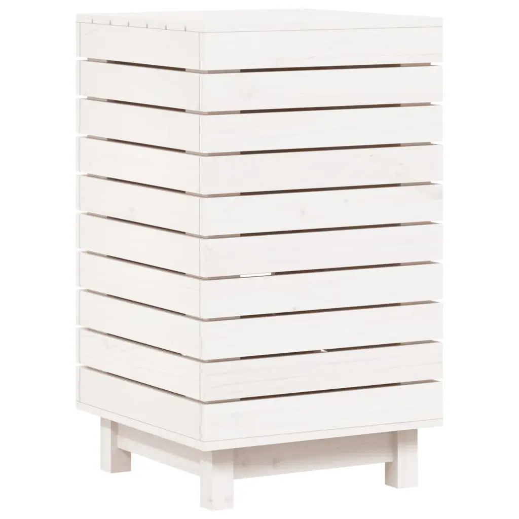 Laundry Basket White Solid Wood Pine Storage Bin with Lid