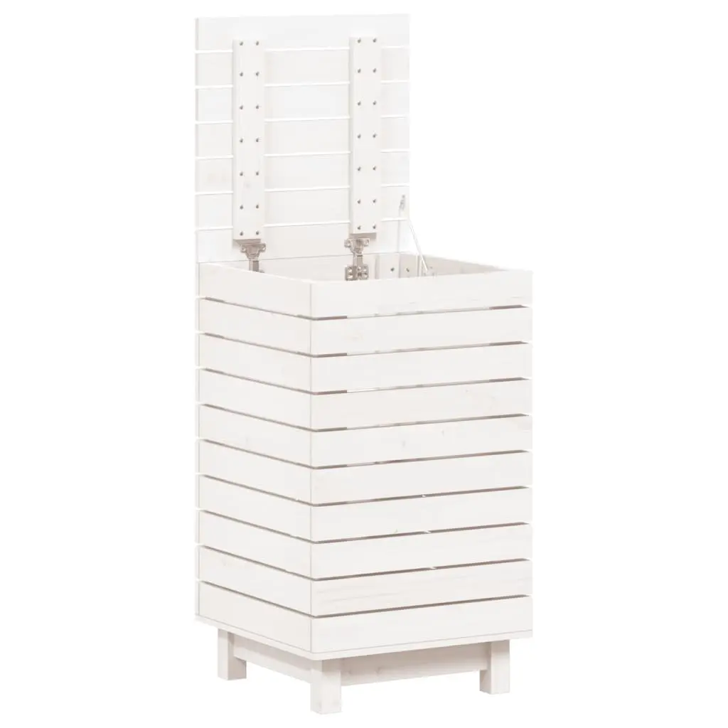 Laundry Basket White Solid Wood Pine Storage Bin with Lid