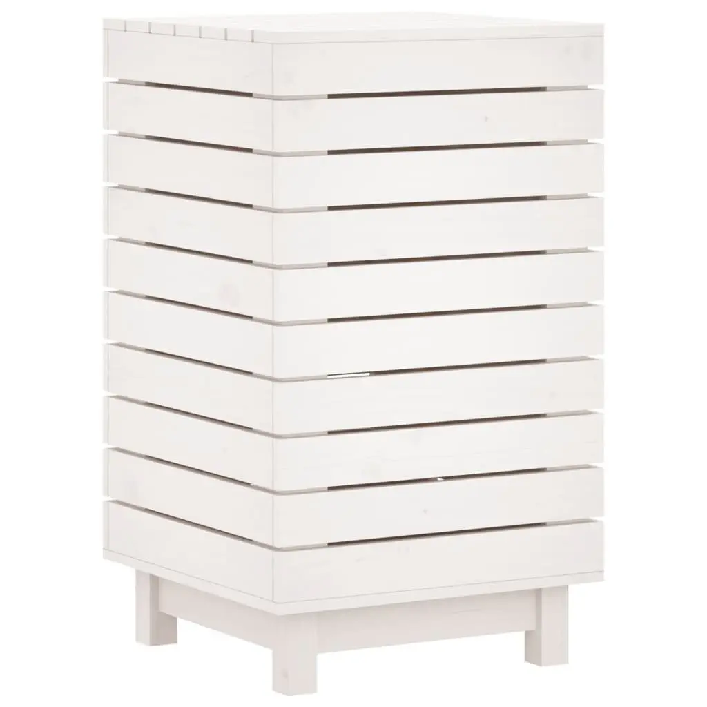 Laundry Basket White Solid Wood Pine Storage Bin with Lid
