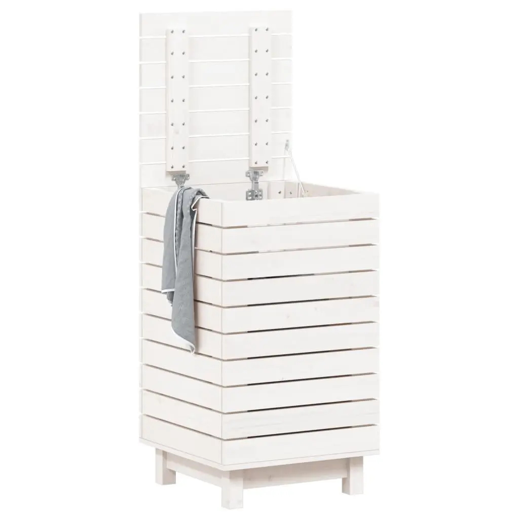 Laundry Basket White Solid Wood Pine Storage Bin with Lid
