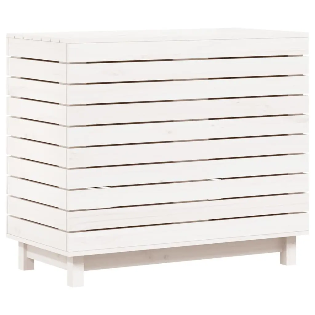 Wooden Laundry Basket White Solid Pine Wood with Hinged Lid
