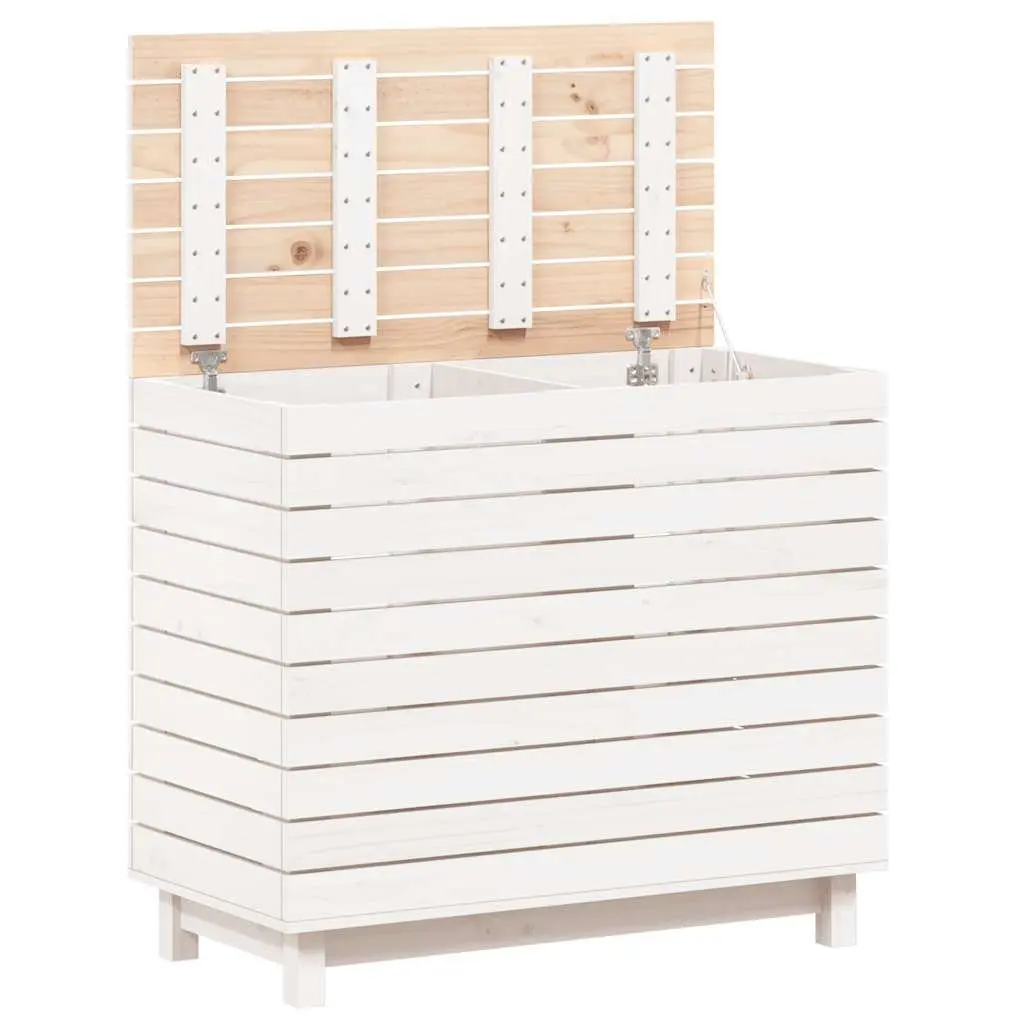 Wooden Laundry Basket White Solid Pine Wood with Hinged Lid