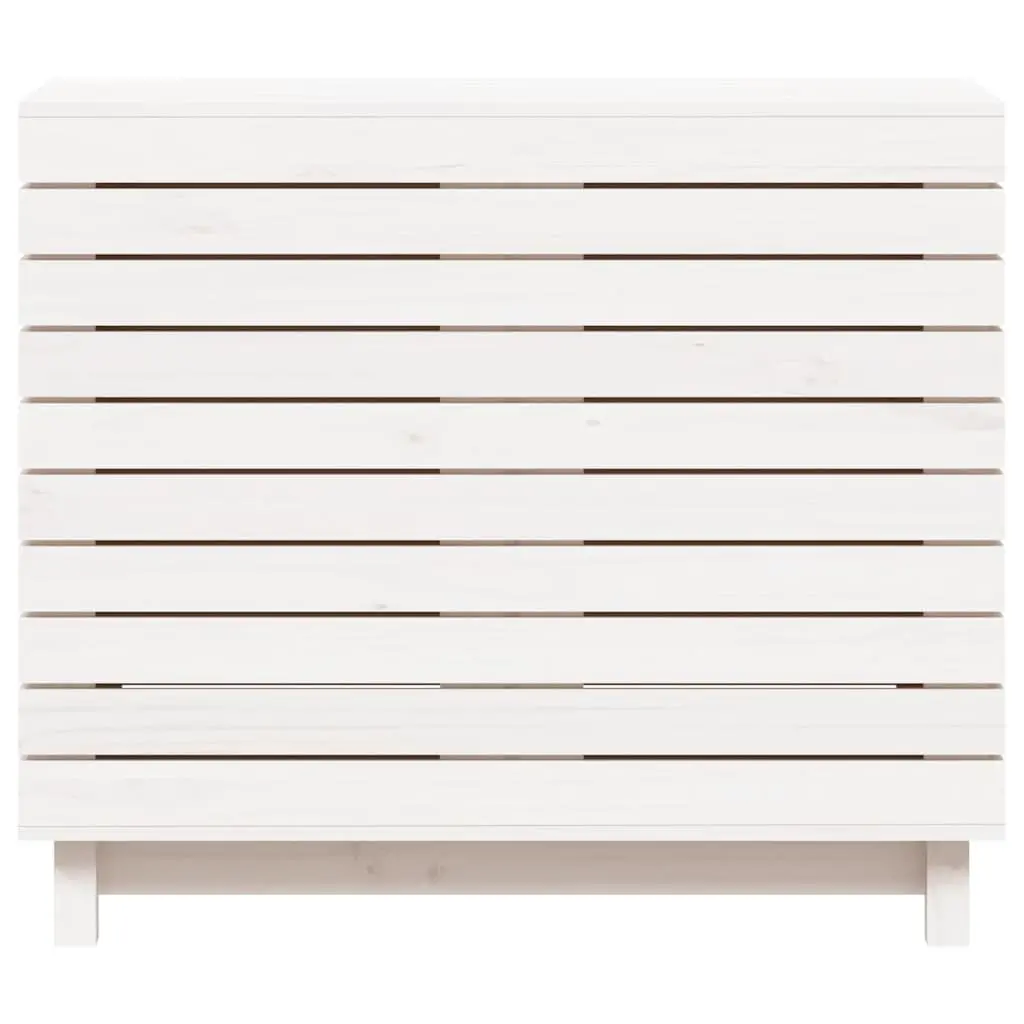 Wooden Laundry Basket White Solid Pine Wood with Hinged Lid