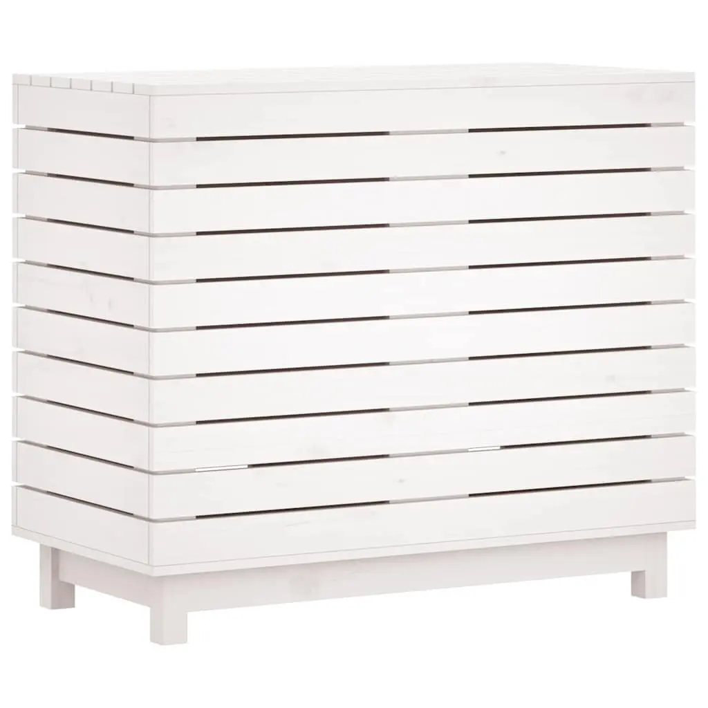 Wooden Laundry Basket White Solid Pine Wood with Hinged Lid