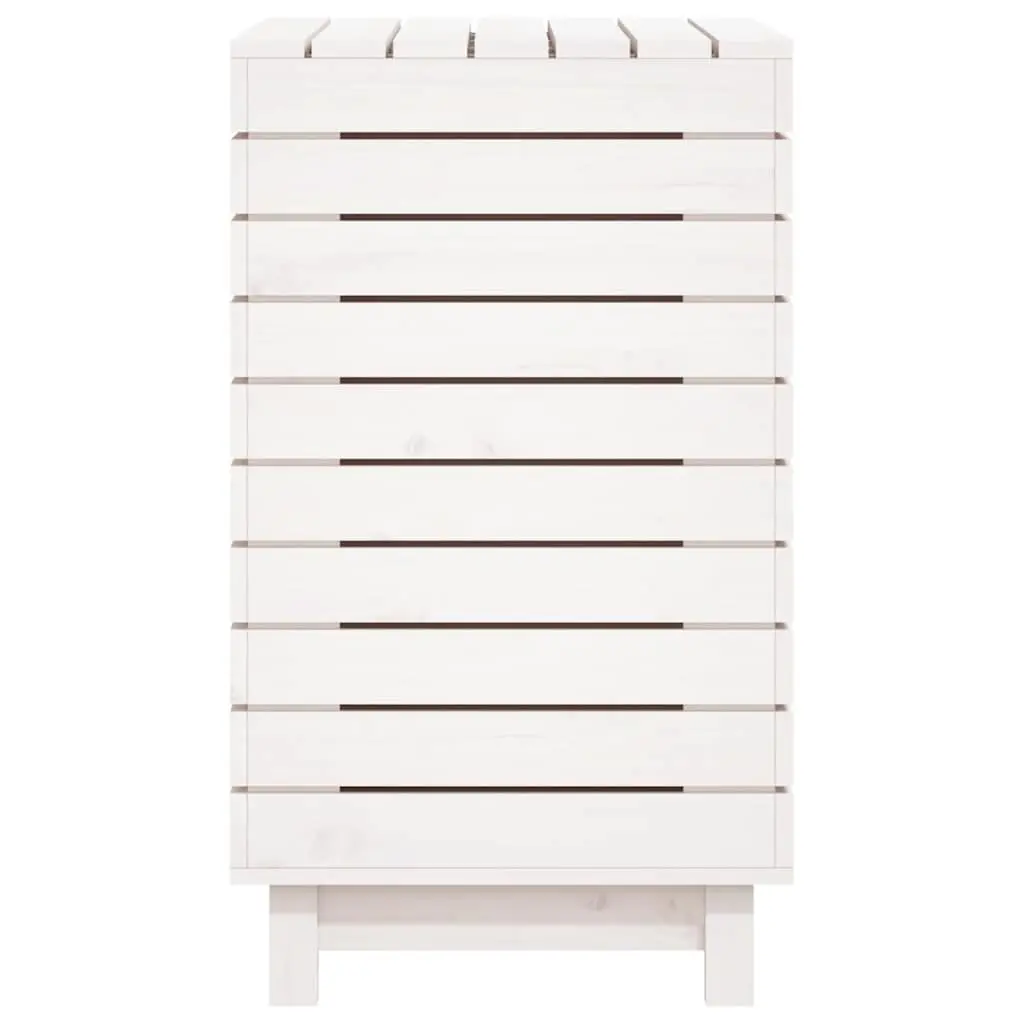 Wooden Laundry Basket White Solid Pine Wood with Hinged Lid